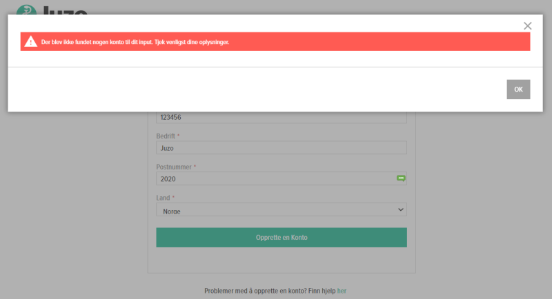 Konto erstellen - Fehler