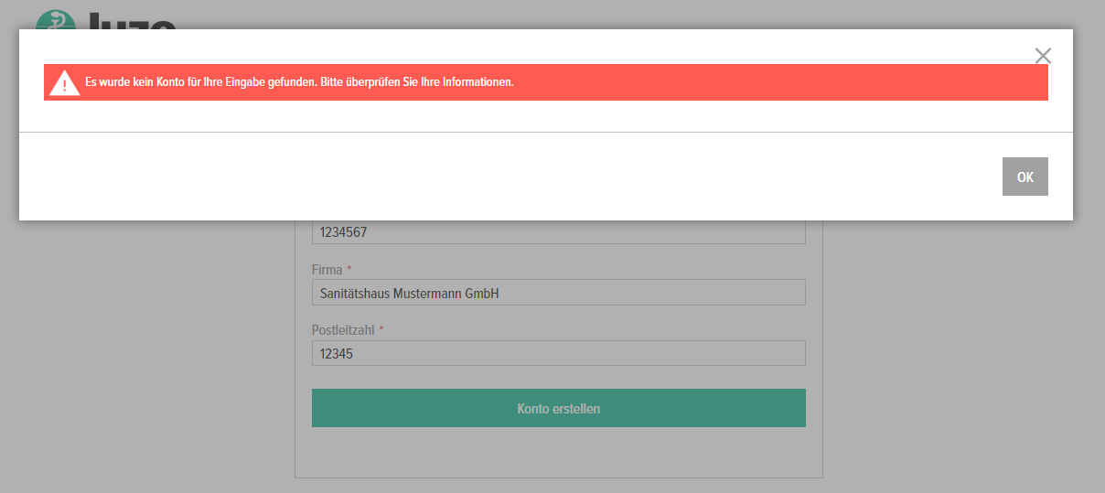 Konto erstellen - Fehler